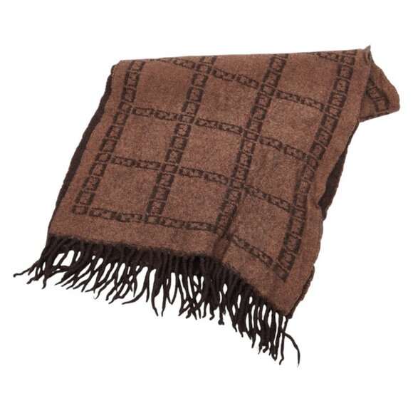 Fendi Zucca Check Scarf Brown Wool Women's FENDI